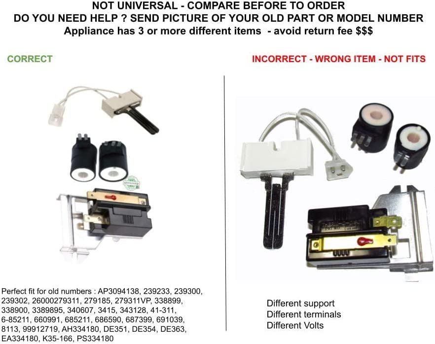 GLOB PRO SOLUTIONS CK900303-KIT CKD3247 Gas Dryer 279311 Ignitor, 279834 Gas Coils 338906 Flame Sensor