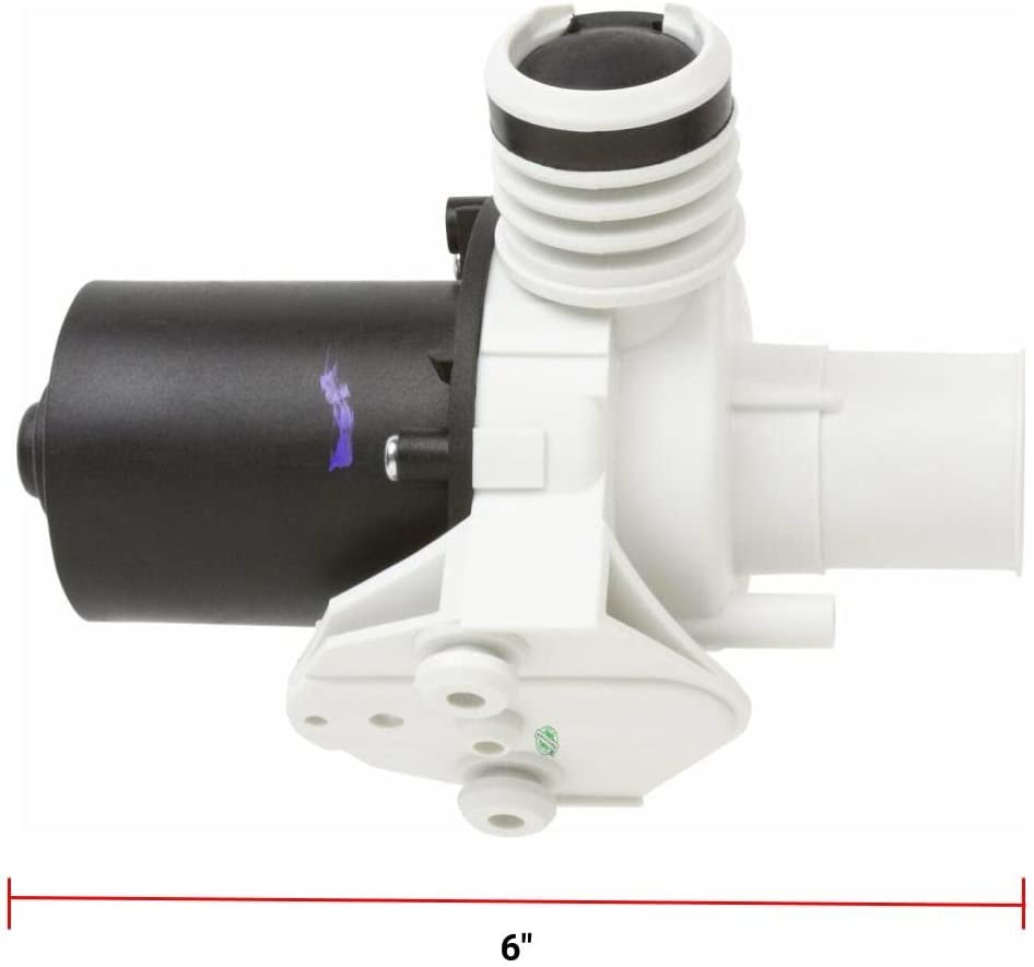 GLOB PRO SOLUTIONS 34001340 1185351 CKD2110 Washer Drain Pump Assembly 6" Length Approx. Replacement for and compatible with Maytag Whirlpool Heavy DUTY