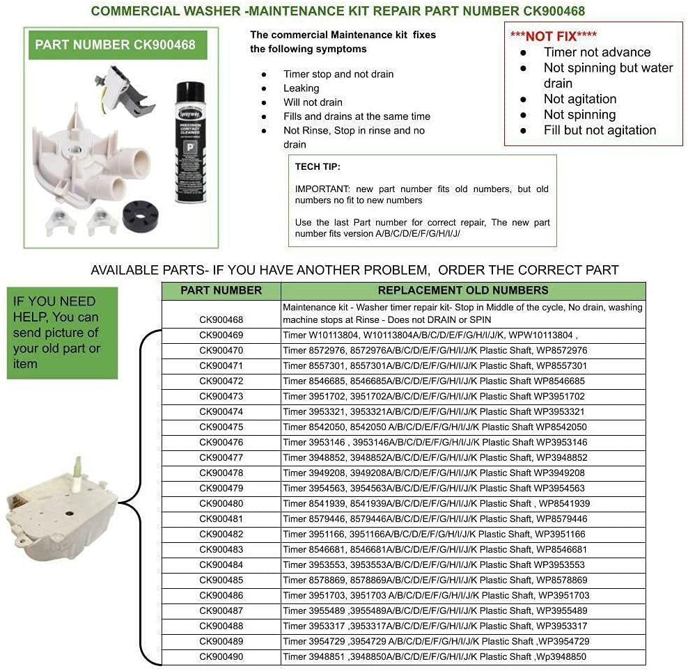 E-DrUS CK900480 compatible with Kenmore Washer Timer 8541939A/B/C/D/E/F/G/H/I/J/K compatible with Heavy DUTY